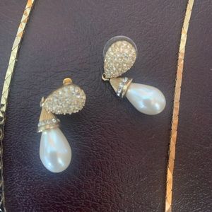 Christian Dior Gold Earrings set  ONLY with Crystals & Pearl w/14 kt Gold Post